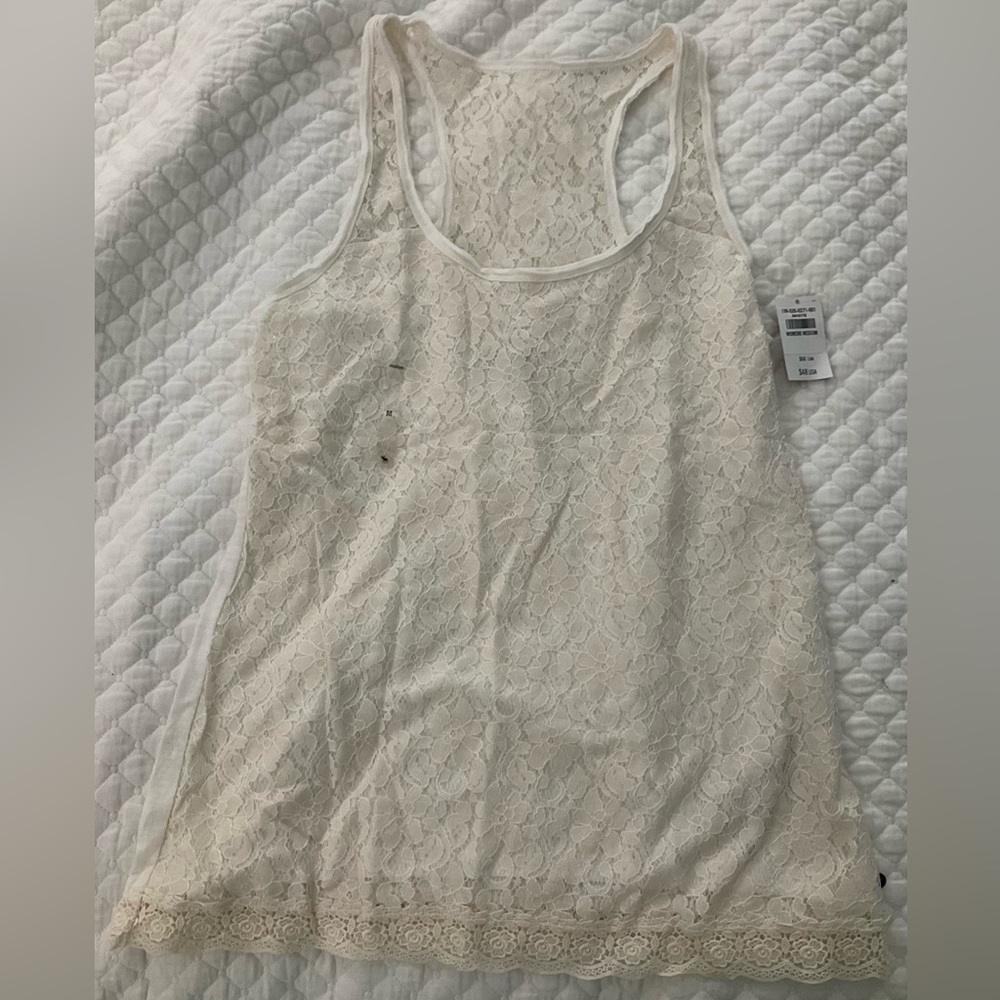 Abercrombie & Fitch Elegant Lace Tank Top - Cream